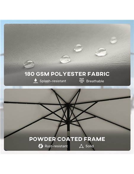 Outsunny 2.6 m Garden Parasol Umbrella with LED Solar Light, Parasol Cover, Outdoor Market Patio Umbrella, Light Grey - pic 188191 | FastDaddyshop