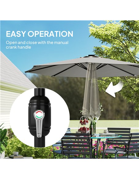 Outsunny 2.6 m Garden Parasol Umbrella with LED Solar Light, Parasol Cover, Outdoor Market Patio Umbrella, Light Grey - pic 188193 | FastDaddyshop