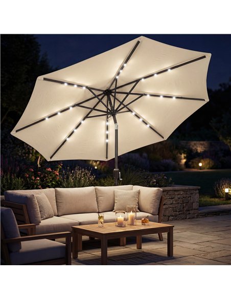 Outsunny 2.6 m Garden Parasol Umbrella with LED Solar Light, Parasol Cover, Outdoor Market Patio Umbrella, Beige - pic 188195 | FastDaddyshop