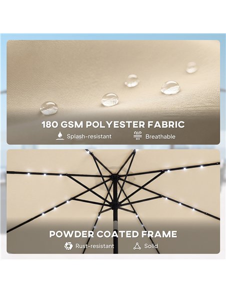Outsunny 2.6 m Garden Parasol Umbrella with LED Solar Light, Parasol Cover, Outdoor Market Patio Umbrella, Beige - pic 188200 | FastDaddyshop