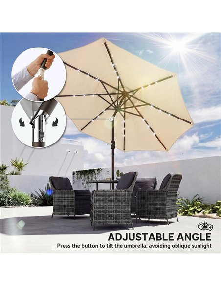 Outsunny 2.6 m Garden Parasol Umbrella with LED Solar Light, Parasol Cover, Outdoor Market Patio Umbrella, Beige - pic 188201 | FastDaddyshop