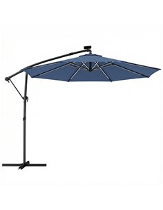 Outsunny 3 m Garden Cantilever Parasol with LED Solar Light, Round Overhanging Umbrella with 360° Rotation, Cover, Navy Blue