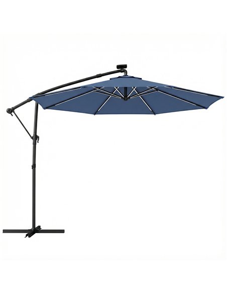 Outsunny 3 m Garden Cantilever Parasol with LED Solar Light, Round Overhanging Umbrella with 360° Rotation, Cover, Navy Blue - pic 188203 | FastDaddyshop