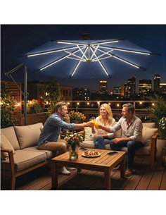 Outsunny 3 m Garden Cantilever Parasol with LED Solar Light, Round Overhanging Umbrella with 360° Rotation, Cover, Navy Blue 2
