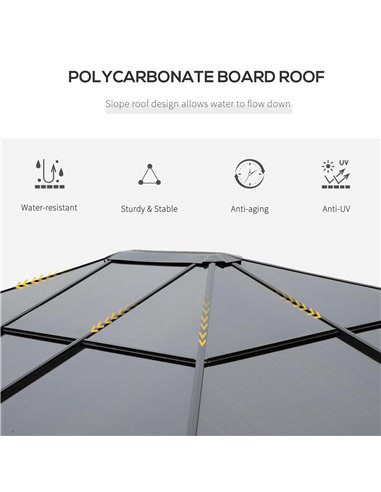 Outsunny 3.6x3m Hardtop Gazebo with UV Resistant Polycarbonate Roof, Steel & Aluminum Frame, Grey
