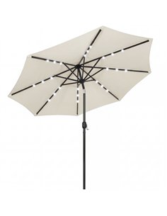 Outsunny 2.6 m Garden Parasol Umbrella with LED Solar Light, Parasol Cover, Outdoor Market Patio Umbrella, Cream White