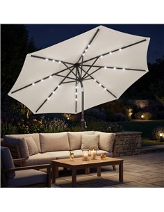Outsunny 2.6 m Garden Parasol Umbrella with LED Solar Light, Parasol Cover, Outdoor Market Patio Umbrella, Cream White 2