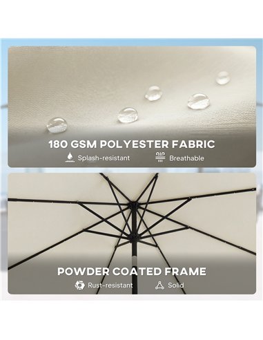 Outsunny 2.6 m Garden Parasol Umbrella with LED Solar Light, Parasol Cover, Outdoor Market Patio Umbrella, Cream White