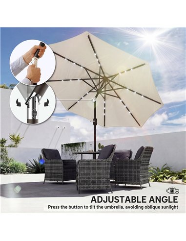 Outsunny 2.6 m Garden Parasol Umbrella with LED Solar Light, Parasol Cover, Outdoor Market Patio Umbrella, Cream White