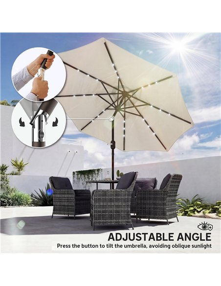 Outsunny 2.6 m Garden Parasol Umbrella with LED Solar Light, Parasol Cover, Outdoor Market Patio Umbrella, Cream White - pic 188219 | FastDaddyshop
