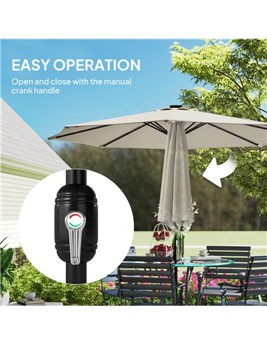 Outsunny 2.6 m Garden Parasol Umbrella with LED Solar Light, Parasol Cover, Outdoor Market Patio Umbrella, Cream White
