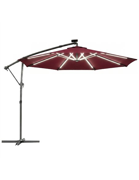 Outsunny 3 m Garden Cantilever Parasol with LED Solar Light, Round Overhanging Umbrella with 360° Rotation, Cover, Wine Red - pic 188221 | FastDaddyshop