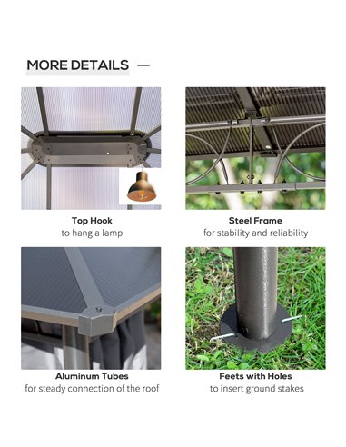 Outsunny 3.6x3m Hardtop Gazebo with UV Resistant Polycarbonate Roof, Steel & Aluminum Frame, Grey
