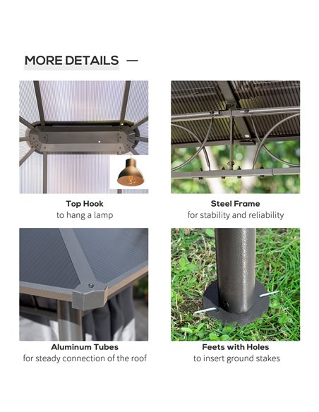 Outsunny 3.6x3m Hardtop Gazebo with UV Resistant Polycarbonate Roof, Steel & Aluminum Frame, Grey - pic 18823 | FastDaddyshop
