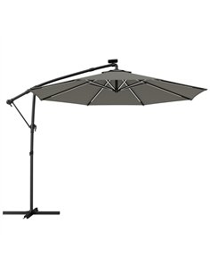 Outsunny 3 m Garden Cantilever Parasol with LED Solar Light, Round Overhanging Umbrella with 360° Rotation, Cover, Grey