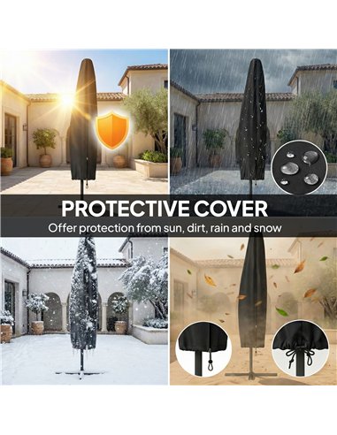 Outsunny 3 m Garden Cantilever Parasol with LED Solar Light, Round Overhanging Umbrella with 360° Rotation, Cover, Grey