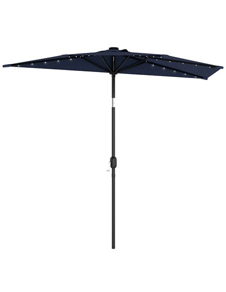 Outsunny 2.6 m Half Garden Parasol with Solar LED Lights, UPF50+ Semi Round Umbrella with 30° Tilt, Crank Handle, Dark Blue - pic 188239 | FastDaddyshop