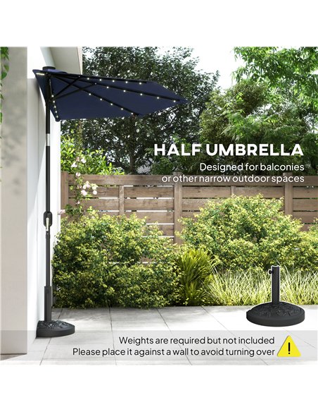 Outsunny 2.6 m Half Garden Parasol with Solar LED Lights, UPF50+ Semi Round Umbrella with 30° Tilt, Crank Handle, Dark Blue - pic 188242 | FastDaddyshop