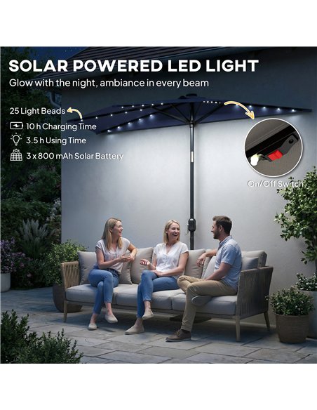 Outsunny 2.6 m Half Garden Parasol with Solar LED Lights, UPF50+ Semi Round Umbrella with 30° Tilt, Crank Handle, Dark Blue - pic 188243 | FastDaddyshop