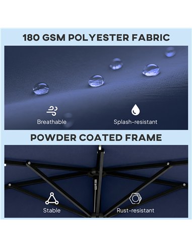 Outsunny 2.6 m Half Garden Parasol with Solar LED Lights, UPF50+ Semi Round Umbrella with 30° Tilt, Crank Handle, Dark Blue