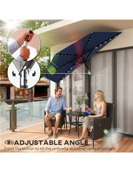 Outsunny 2.6 m Half Garden Parasol with Solar LED Lights, UPF50+ Semi Round Umbrella with 30° Tilt, Crank Handle, Dark Blue - pic 188246 | FastDaddyshop