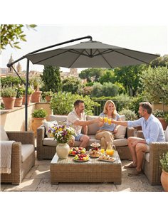 Outsunny 3 m Garden Cantilever Parasol with Cover, Round Overhanging Umbrella with 360° Rotation, Tilt, Grey 2