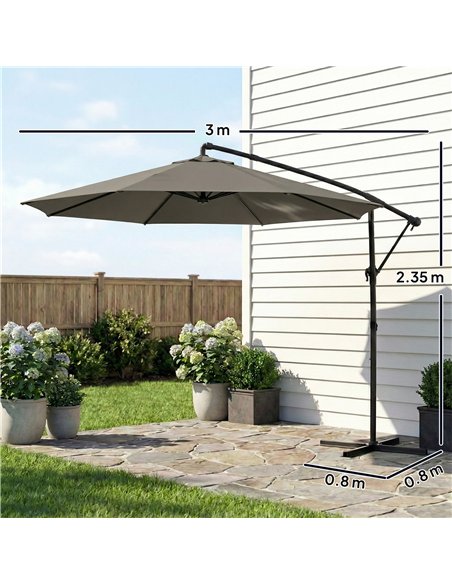 Outsunny 3 m Garden Cantilever Parasol with Cover, Round Overhanging Umbrella with 360° Rotation, Tilt, Grey - pic 188250 | FastDaddyshop