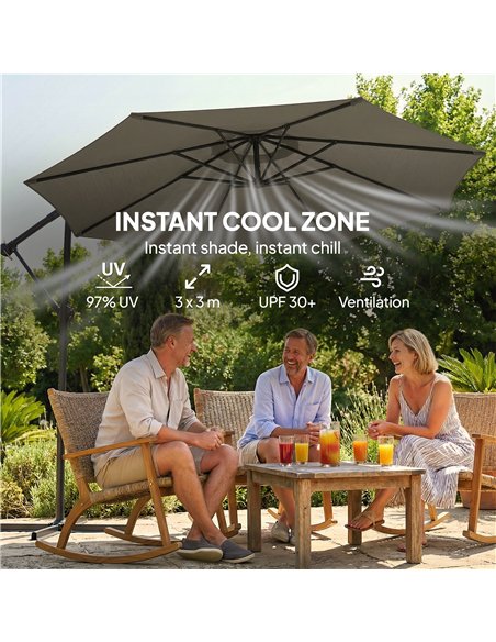 Outsunny 3 m Garden Cantilever Parasol with Cover, Round Overhanging Umbrella with 360° Rotation, Tilt, Grey - pic 188251 | FastDaddyshop