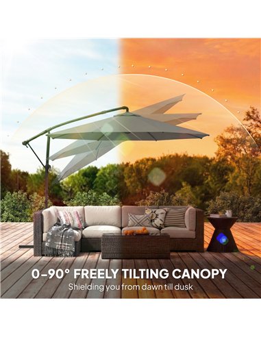 Outsunny 3 m Garden Cantilever Parasol with Cover, Round Overhanging Umbrella with 360° Rotation, Tilt, Grey