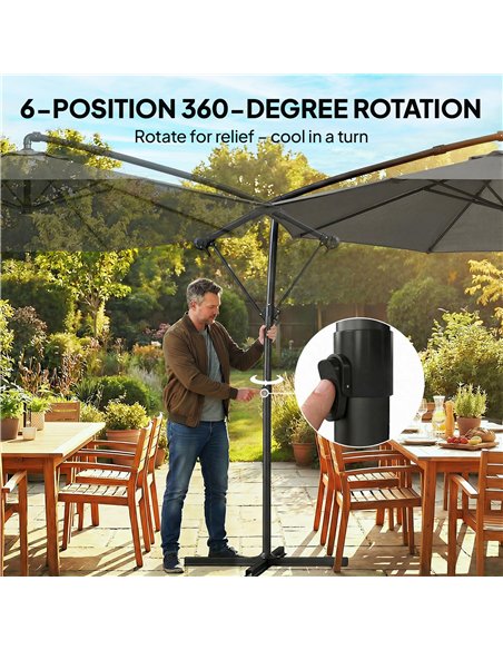 Outsunny 3 m Garden Cantilever Parasol with Cover, Round Overhanging Umbrella with 360° Rotation, Tilt, Grey - pic 188253 | FastDaddyshop