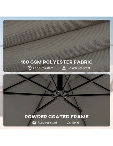Outsunny 3 m Garden Cantilever Parasol with Cover, Round Overhanging Umbrella with 360° Rotation, Tilt, Grey - pic 188255 | FastDaddyshop