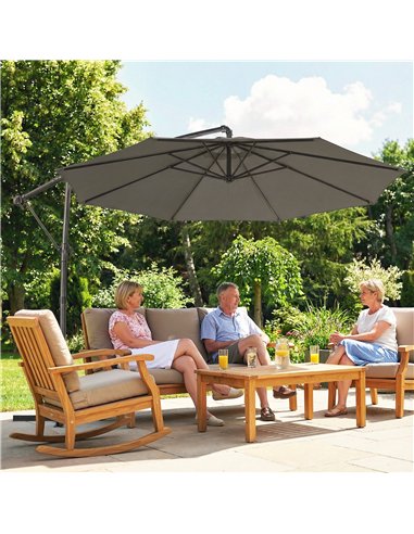 Outsunny 3 m Garden Cantilever Parasol with Cover, Round Overhanging Umbrella with 360° Rotation, Tilt, Grey
