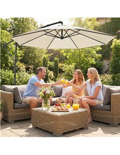 Outsunny 3 m Garden Cantilever Parasol with Cover, Round Overhanging Umbrella with 360° Rotation, Tilt, Cream White 2