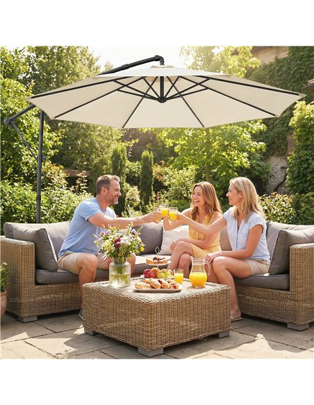 Outsunny 3 m Garden Cantilever Parasol with Cover, Round Overhanging Umbrella with 360° Rotation, Tilt, Cream White - pic 188258 | FastDaddyshop