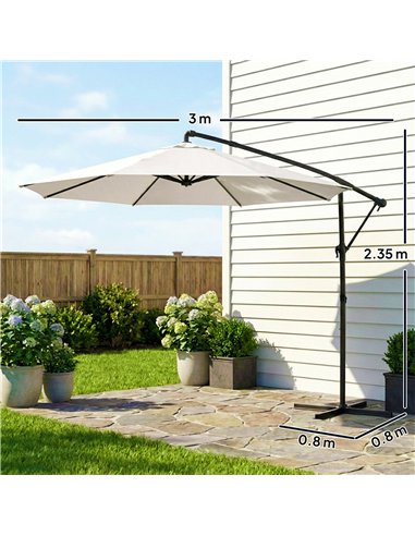 Outsunny 3 m Garden Cantilever Parasol with Cover, Round Overhanging Umbrella with 360° Rotation, Tilt, Cream White