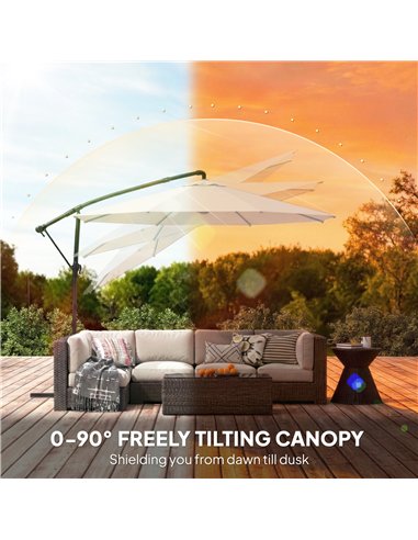 Outsunny 3 m Garden Cantilever Parasol with Cover, Round Overhanging Umbrella with 360° Rotation, Tilt, Cream White