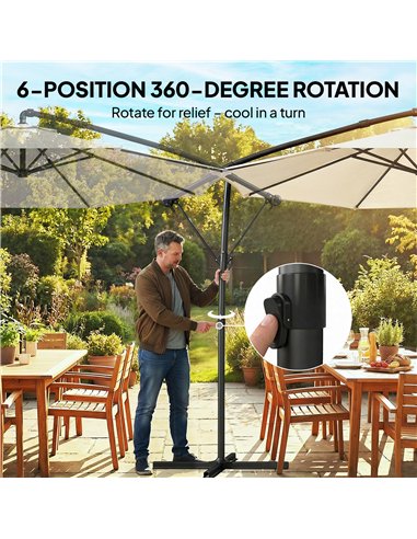 Outsunny 3 m Garden Cantilever Parasol with Cover, Round Overhanging Umbrella with 360° Rotation, Tilt, Cream White