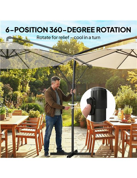 Outsunny 3 m Garden Cantilever Parasol with Cover, Round Overhanging Umbrella with 360° Rotation, Tilt, Cream White - pic 188262 | FastDaddyshop