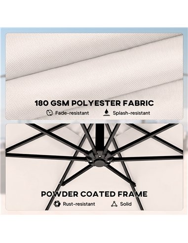 Outsunny 3 m Garden Cantilever Parasol with Cover, Round Overhanging Umbrella with 360° Rotation, Tilt, Cream White