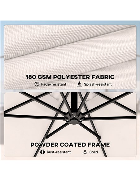 Outsunny 3 m Garden Cantilever Parasol with Cover, Round Overhanging Umbrella with 360° Rotation, Tilt, Cream White - pic 188264 | FastDaddyshop