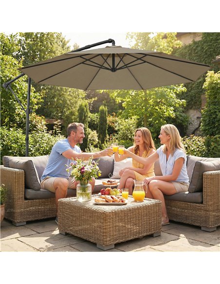 Outsunny 3 m Garden Cantilever Parasol with Cover, Round Overhanging Umbrella with 360° Rotation, Tilt, Khaki - pic 188267 | FastDaddyshop