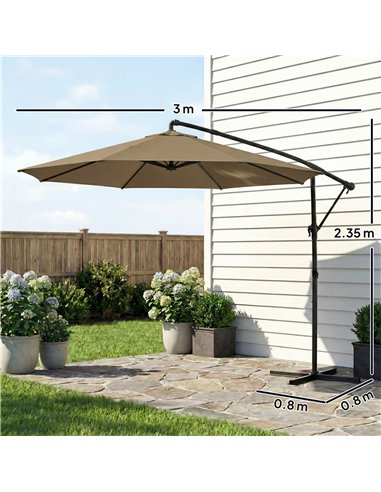 Outsunny 3 m Garden Cantilever Parasol with Cover, Round Overhanging Umbrella with 360° Rotation, Tilt, Khaki