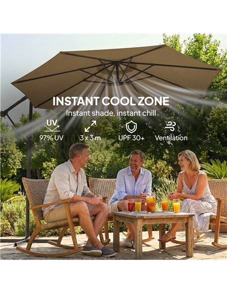 Outsunny 3 m Garden Cantilever Parasol with Cover, Round Overhanging Umbrella with 360° Rotation, Tilt, Khaki - pic 188269 | FastDaddyshop
