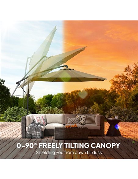 Outsunny 3 m Garden Cantilever Parasol with Cover, Round Overhanging Umbrella with 360° Rotation, Tilt, Khaki - pic 188270 | FastDaddyshop