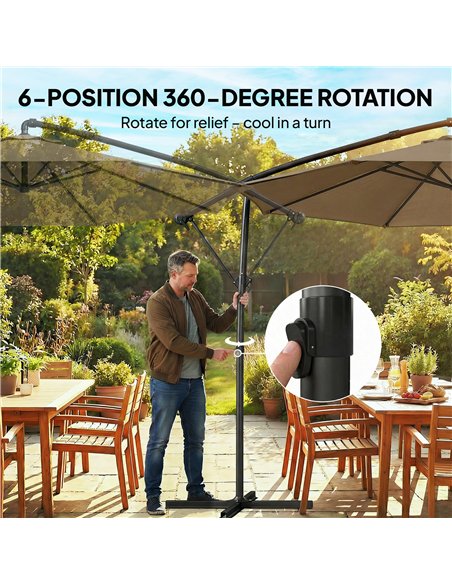 Outsunny 3 m Garden Cantilever Parasol with Cover, Round Overhanging Umbrella with 360° Rotation, Tilt, Khaki - pic 188271 | FastDaddyshop