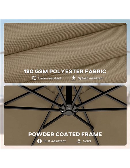 Outsunny 3 m Garden Cantilever Parasol with Cover, Round Overhanging Umbrella with 360° Rotation, Tilt, Khaki - pic 188273 | FastDaddyshop