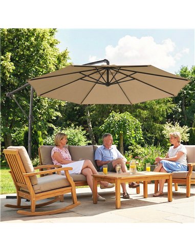 Outsunny 3 m Garden Cantilever Parasol with Cover, Round Overhanging Umbrella with 360° Rotation, Tilt, Khaki