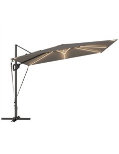 Outsunny 3 x 3 m Garden Cantilever Parasol w/ Light, Cover, UPF50+ Patio Umbrella w/ Wind Protection, 360° Rotation, Dark Grey