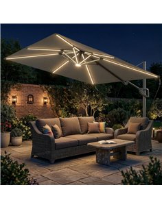 Outsunny 3 x 3 m Garden Cantilever Parasol w/ Light, Cover, UPF50+ Patio Umbrella w/ Wind Protection, 360° Rotation, Dark Grey 2