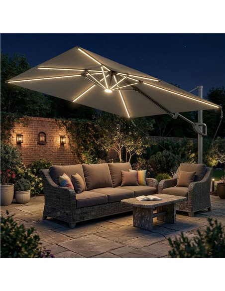 Outsunny 3 x 3 m Garden Cantilever Parasol w/ Light, Cover, UPF50+ Patio Umbrella w/ Wind Protection, 360° Rotation, Dark Grey - pic 188276 | FastDaddyshop